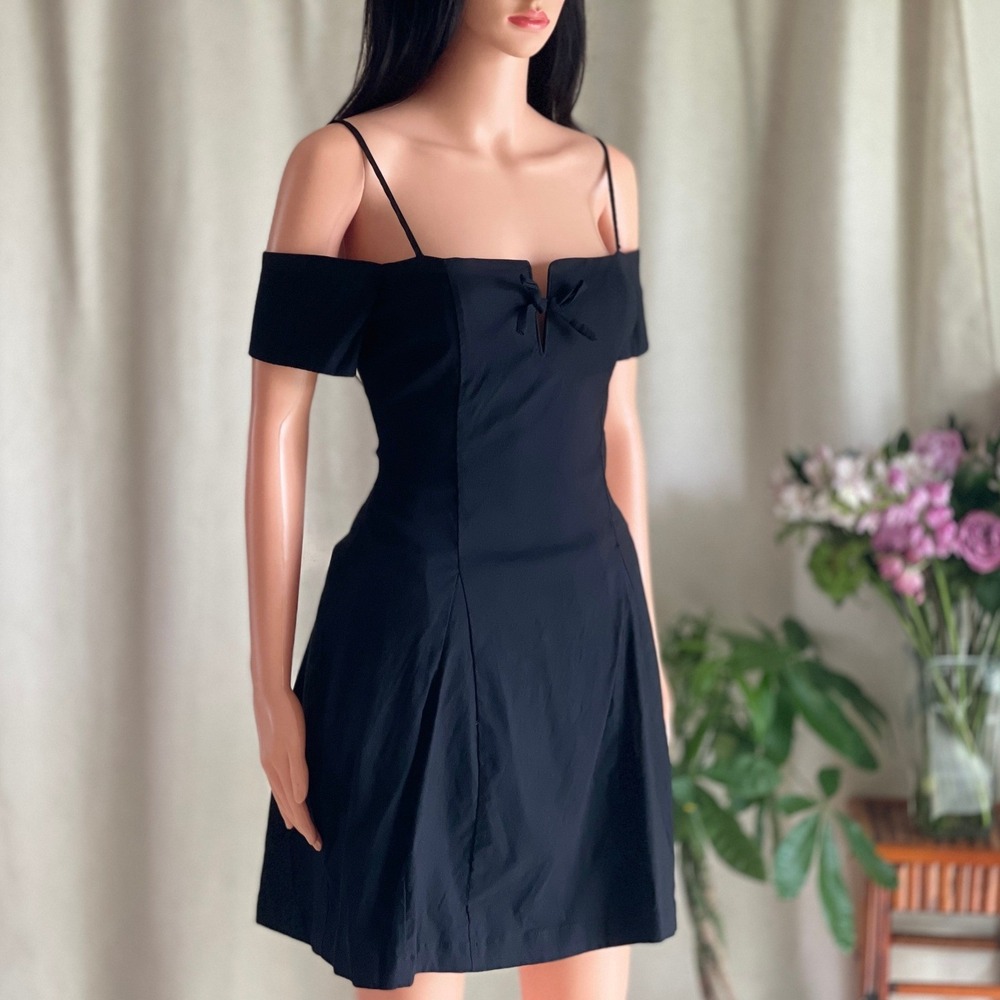 Anthropologie‎ Maeve Bow Off The Shoulder Mini Dress Black Cottage Goth Size S
